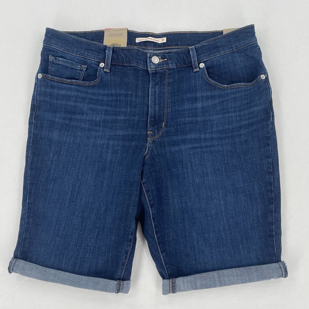 Levi's Classic Bermuda Shorts 14/32 (Fits 34) Blue Denim Mid Rise Slim NWT